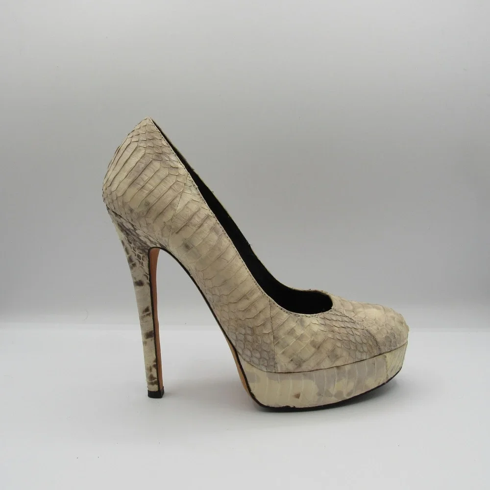 House of Harlow 1960 Platform Pumps Women's 37.5 Beige Snakeskin Embossed